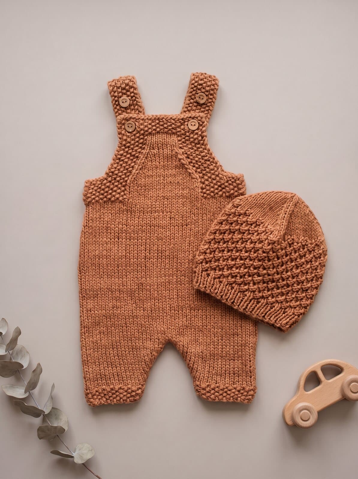 Caramel Dungarees & Hat